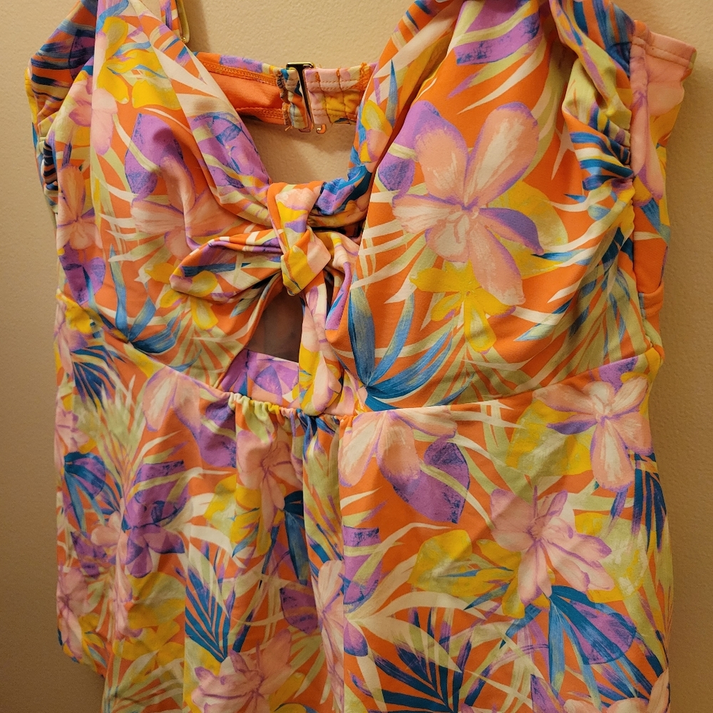 🛍(3 for $20)Time and Tru Front Tie Tankini Size XL (16-18) - Picture 2 of 5